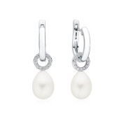 Cercei argint cu perle naturale albe si pietre, cu tortita DiAmanti SK22520EL_W-G
